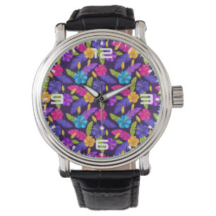 Tropische Blätter und Blume Muster-23857 Armbanduhr