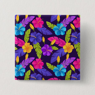 Tropische Blätter und Blume Muster-23857 Button