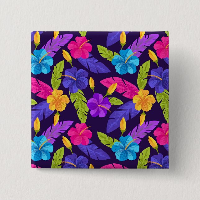 Tropische Blätter und Blume Muster-23857 Button (Vorderseite)