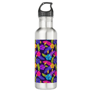 Tropische Blätter und Blume Muster-23857 Edelstahlflasche