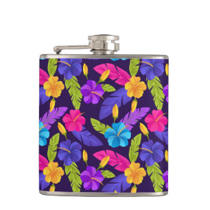 Tropische Blätter und Blume Muster-23857 Flachmann