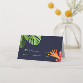 Tropische Blätter und Blume Retro-Hochzeit Platzkarte