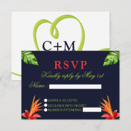Tropische Blätter und Blume Retro-Hochzeit RSVP Karte
