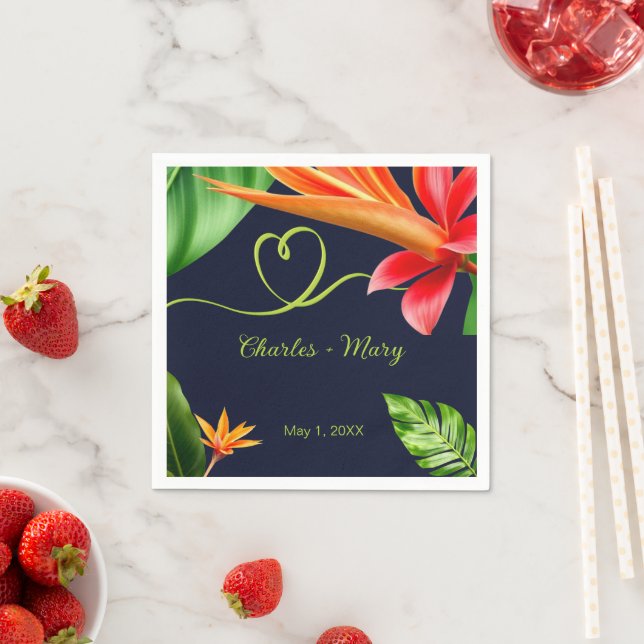 Tropische Blätter und Blume Retro-Hochzeit Serviette (Beispiel)