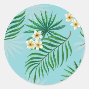 Tropische Blätter und Blume Runder Aufkleber