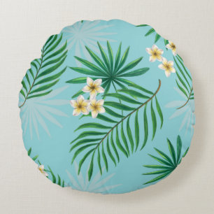 Tropische Blätter und Blume Rundes Kissen
