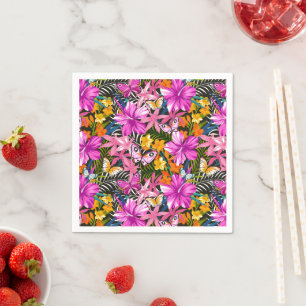Tropische Blätter und Blume Serviette