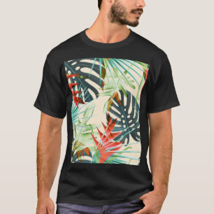 Tropische Blätter und Blume: Vibranntes Muster T-Shirt
