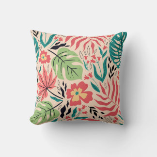 Tropische Blätter und Blume: Vintage Fusion Kissen