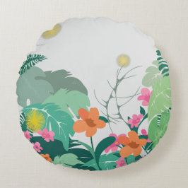 Tropische Blätter und Blumen in Pastell Rundes Kissen