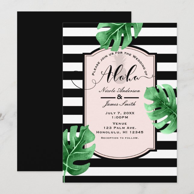 Tropische Blätter und Einladungen für Hochzeiten v (Vorne/Hinten)