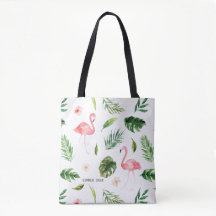 Tropische Blätter und Flamingo