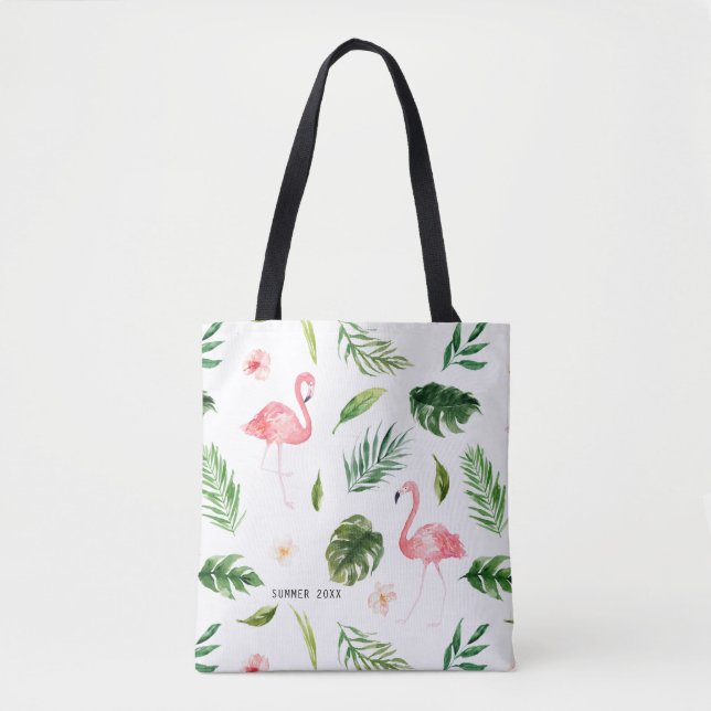 Tropische Blätter und Flamingo Tasche (Vorderseite)