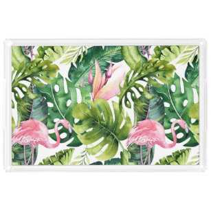 Tropische Blätter und Flamingos Acryl Tablett