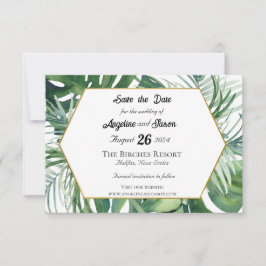 Tropische Blätter und Hochzeiten im Grünen speiche Save The Date