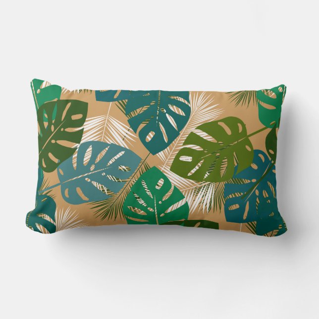 Tropische Blätter und Palmfronten Lendenkissen (Vorderseite)