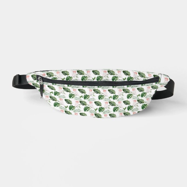 Tropische Blätter und Parrot Fanny Pack Bauchtasche (Vorderseite)