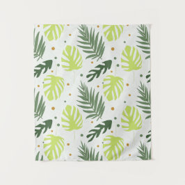 Tropische Blätter und Polka Punkte auf der Textur. Wandteppich