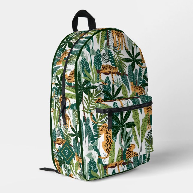 Tropische Blätter und Tigermuster Bedruckter Rucksack (Rückseitige Ecke links)