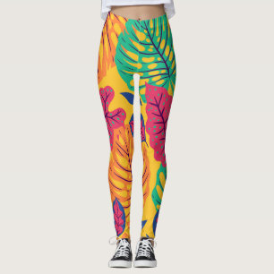 Tropische Blätter: Vintage Grafik mit gelbem Hinte Leggings