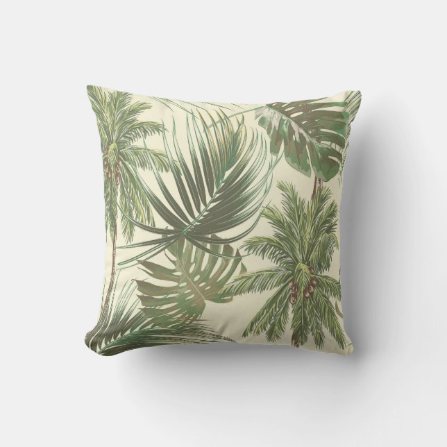 Tropische Blätter Vintage Palmblätter Kissen (Vorderseite)