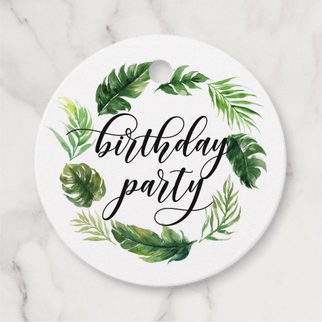 Tropische Blätter Wasserfarbe Wreath Birthday Luau Geschenkanhänger (Vorderseite)