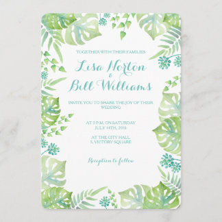 Tropische Blätter Watercolor-Hochzeitseinladung Einladung