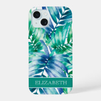 Tropische Blau Grün Palmwedel Personalisierter Nam
