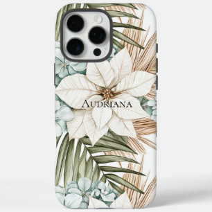 Tropische blau-weiße Blumen iPhone 16 Pro Max Hülle
