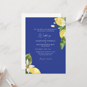 Tropische blaue Aquarell-Limonien-Hochzeit Einladung