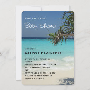 Tropische blaue Ozean-Strandszene Foto Baby Shower Einladung