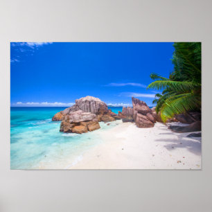 Tropische blaue Seesandy-Strand-Insel Poster