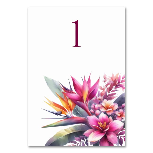 Tropische Bliss-Hochzeitskarte für Wasserfarben Tischnummer (Vorderseite)