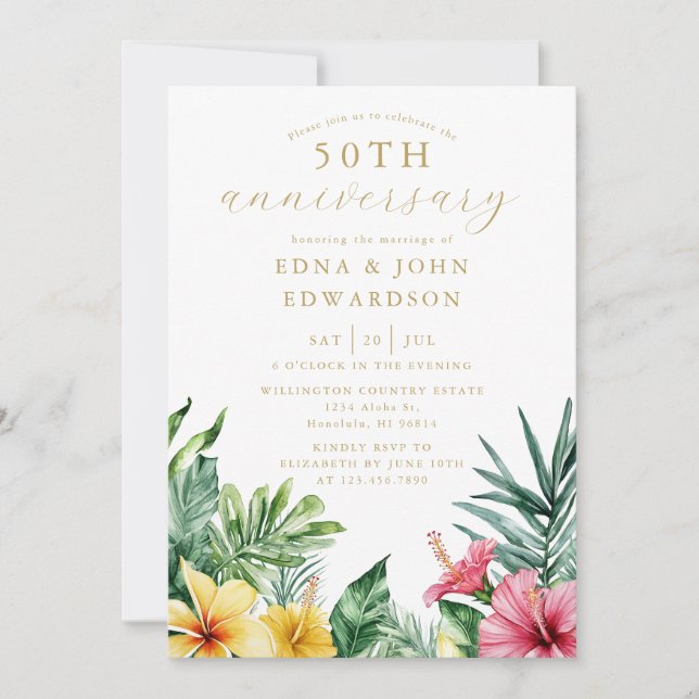 Tropische Blume 50. Hochzeitstag Einladung (Vorderseite)
