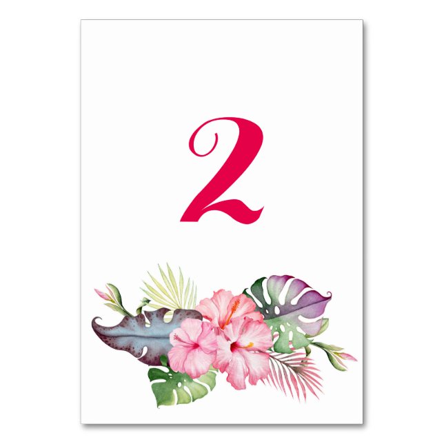 Tropische Blume Aquarellhochzeit Tischnummer (Rückseite)