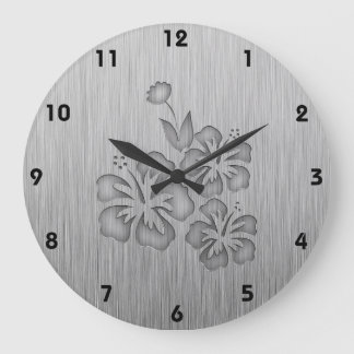 Tropische Blume aus gebürstetem Metall Große Wanduhr
