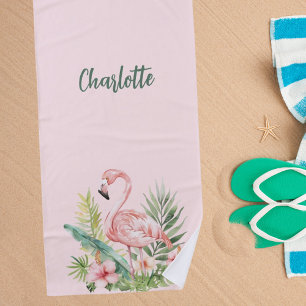 Tropische Blume aus Rosa Flamingo Strandtuch