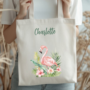 Tropische Blume aus Rosa Flamingo Tragetasche