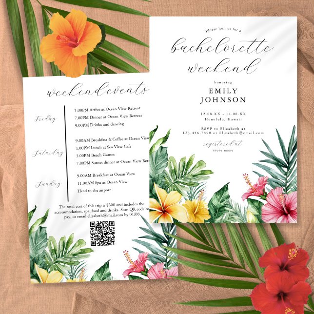 Tropische Blume Bachelorette Einladung (Watercolor Tropical Flowers Bachelorette Weekend Invitation)