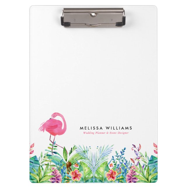 Tropische Blume Bänder und rosa Flamingo Klemmbrett (Vorderseite)