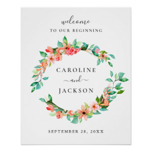 Tropische Blume Beach Hochzeit Begrüßungszeichen Poster