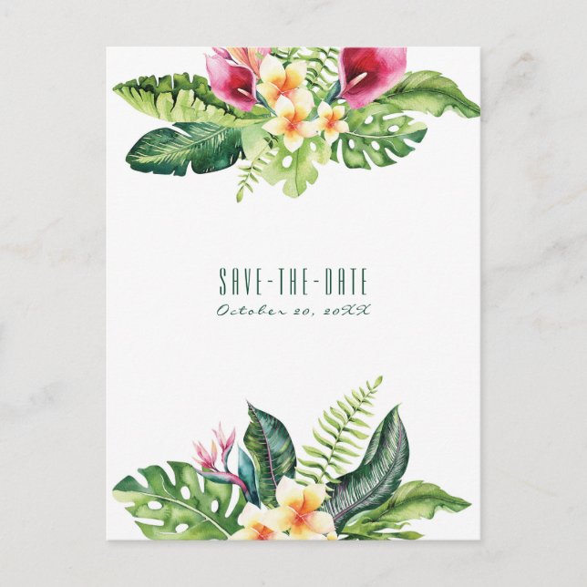 Tropische Blume Blätter Blumenschick Save the Date Ankündigungspostkarte (Vorderseite)