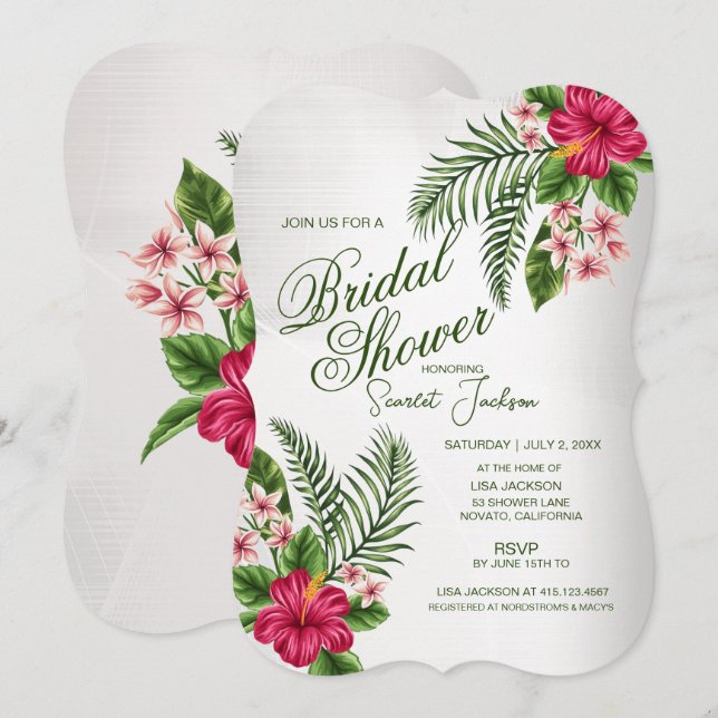 Tropische Blume & Blätter Brautdusche Einladung (Vorne/Hinten)