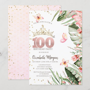 Tropische Blume Blätter Diamonds 100. Geburtstag Einladung