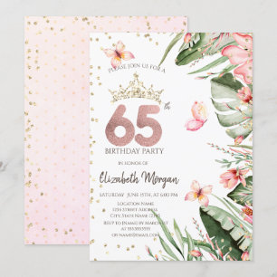 Tropische Blume Blätter Diamonds 65. Geburtstag Einladung