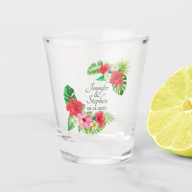 Tropische Blume Blätter Hochzeit Schnapsglas (Vorderseite)