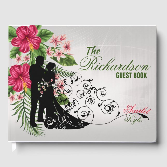 Tropische Blume & Blätter Hochzeitshaus Gästebuch (Vorderseite)