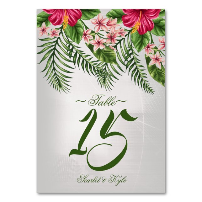 Tropische Blume & Blätter Hochzeitstisch Nr. Karte (Vorderseite)