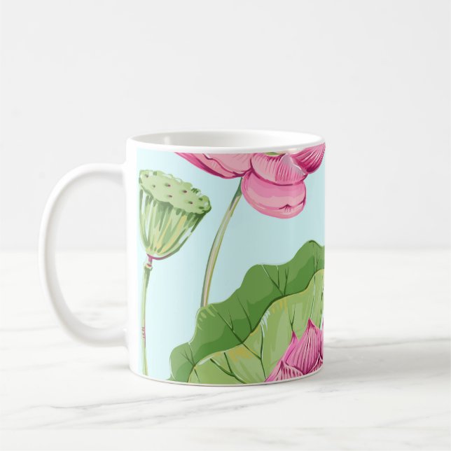 Tropische Blume, Blätter, Rosa Lotus,  Kaffeetasse (Links)