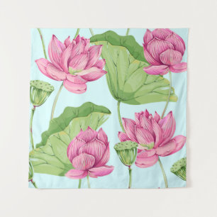 Tropische Blume, Blätter, Rosa Lotus, Wandteppich